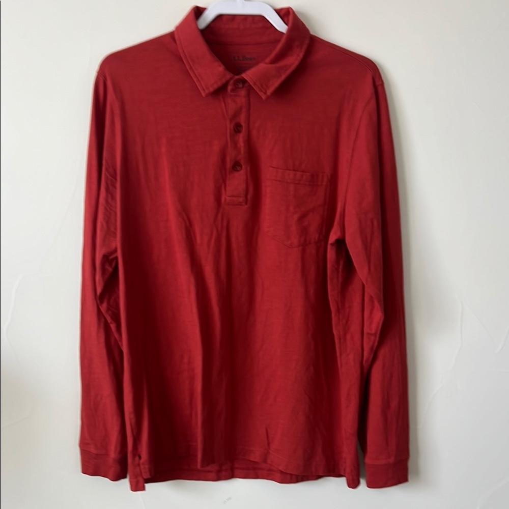 L.L. Bean Red Long Sleeve Polo Shirt